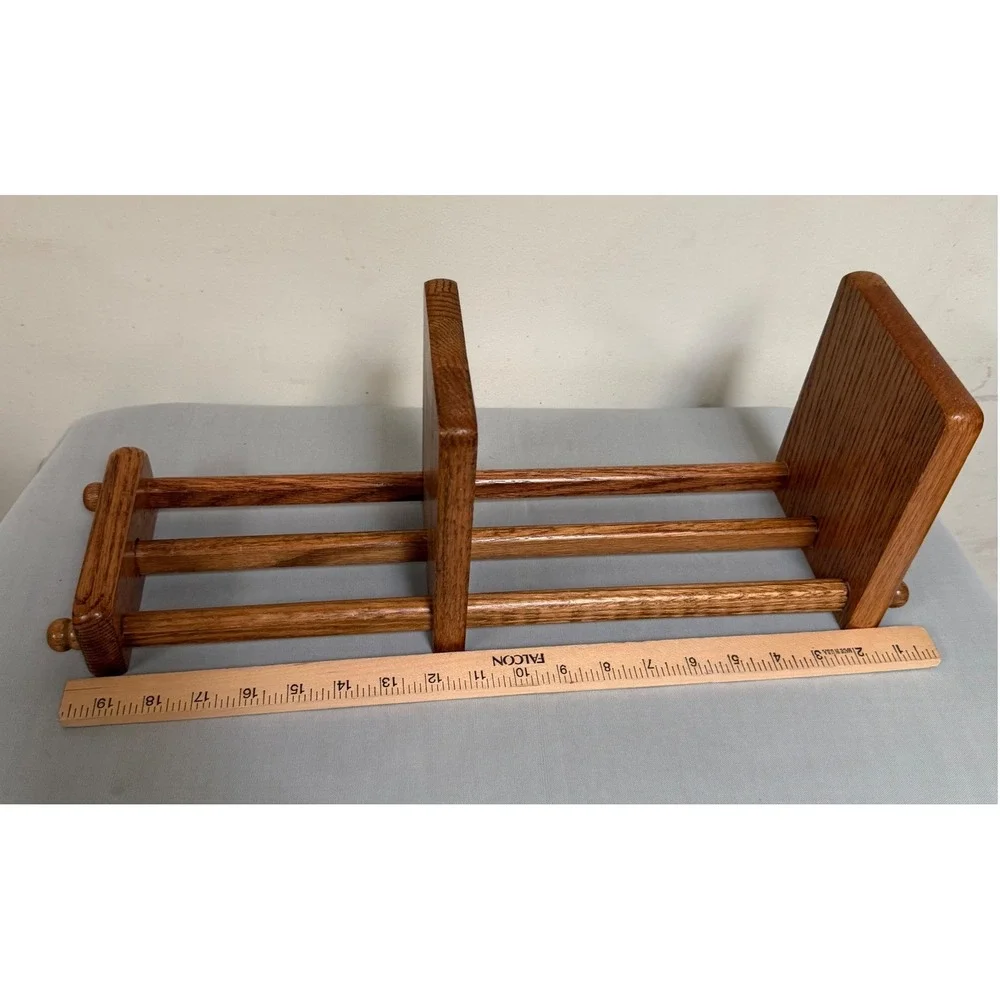 Desktop Bookcase Organizer Honey Tone Wood Adjustable Divider Wooden Book Holder